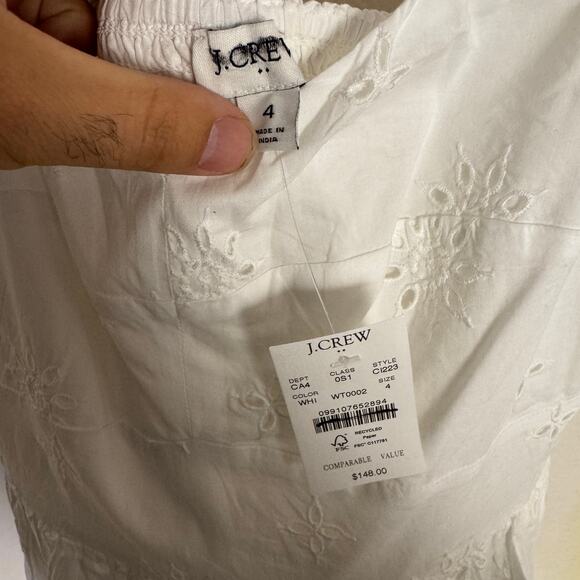 J.Crew Eyelet Midi Dress WMNS 4 White Sleeveless Smocked Embroidered Fully Lined - Picture 5 of 10